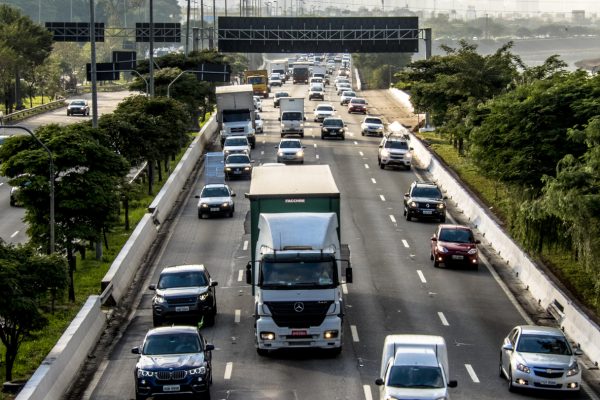 View of traffic on Marginal Tiete highway in Sao Paulo, Brazil
